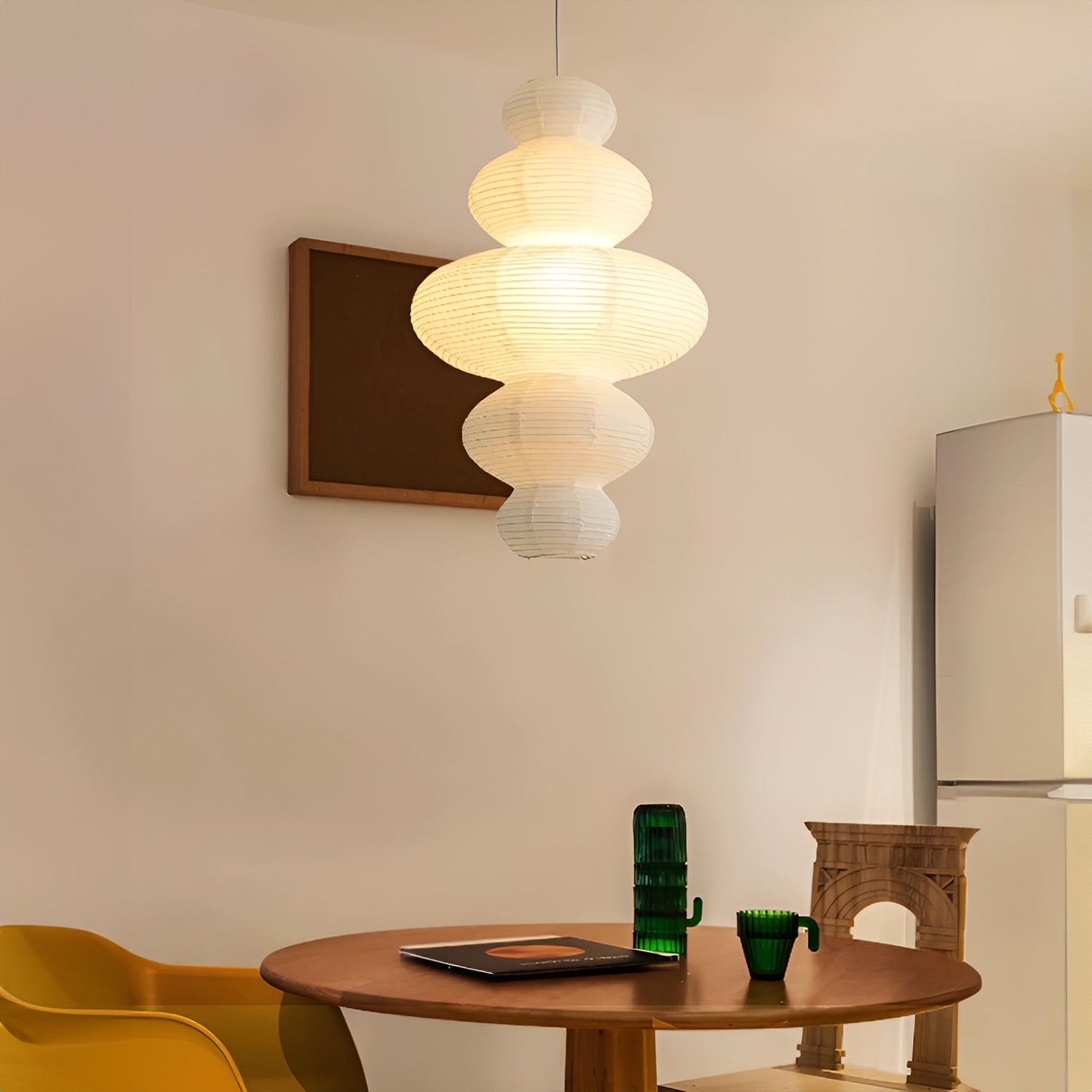 Suspension Akari Juni, Papier Sculpté Blanc, Design Ondulé