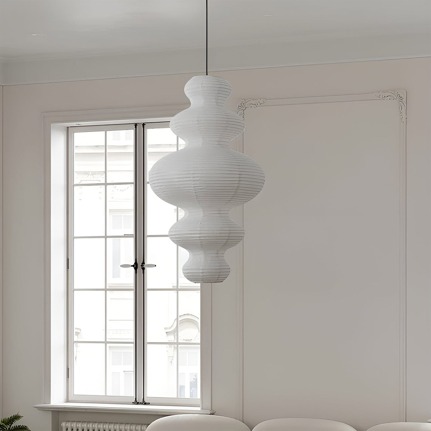 Suspension Akari Juni, Papier Sculpté Blanc, Design Ondulé