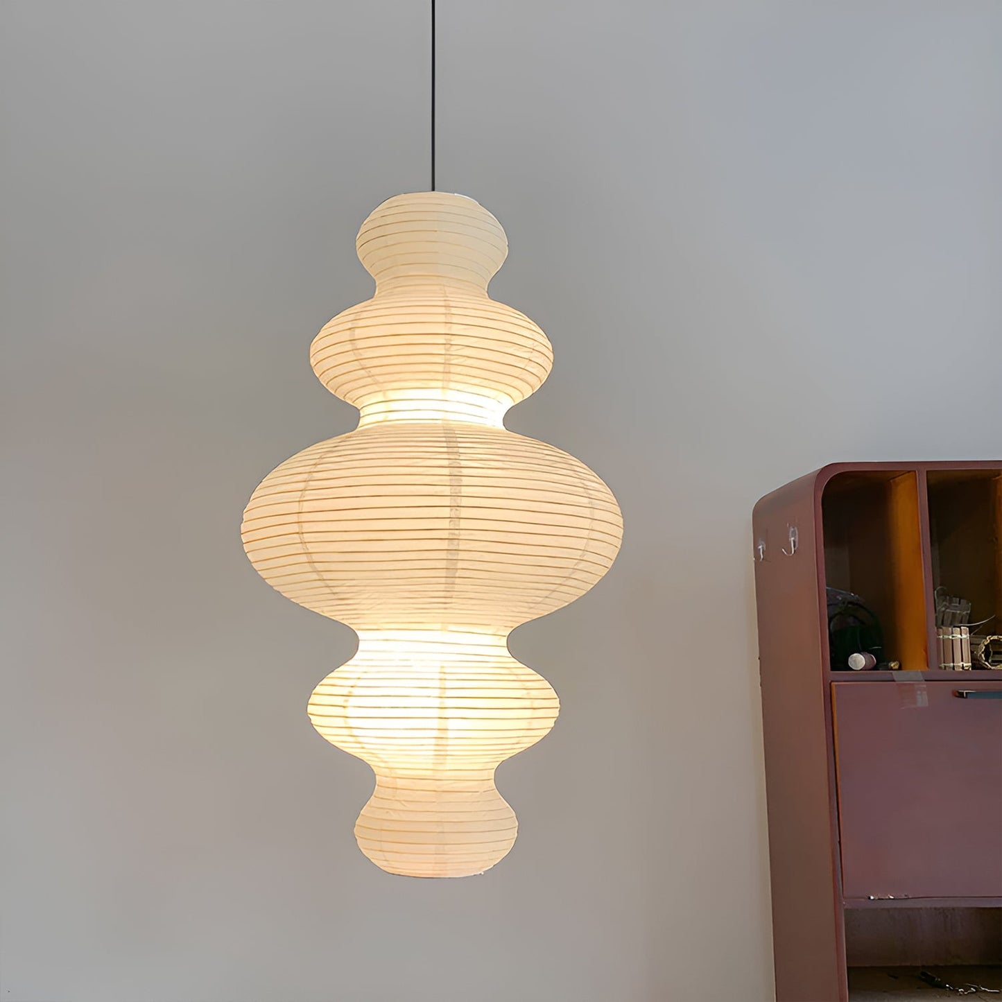 Suspension Akari Juni, Papier Sculpté Blanc, Design Ondulé