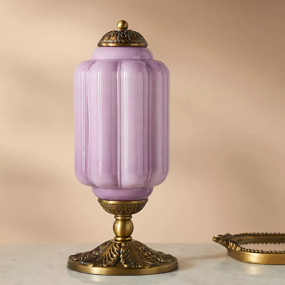 Lampe Eloise Vintage en Verre Opalin, Laiton Sculpté, H38cm
