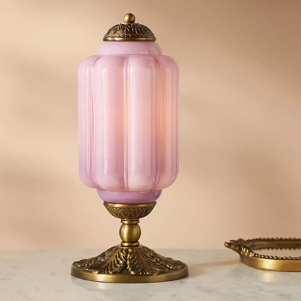 Lampe Eloise Vintage en Verre Opalin, Laiton Sculpté, H38cm
