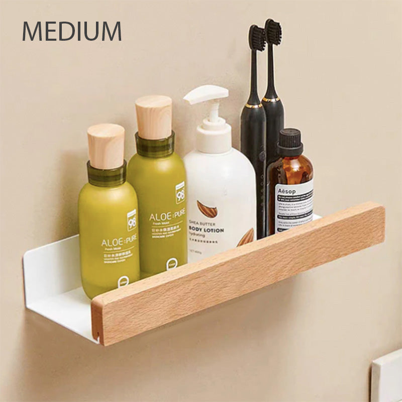 Étagère Murale Salle de Bain, Aluminium et Bois Massif