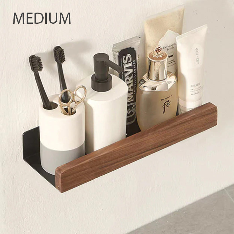 Étagère Murale Salle de Bain, Aluminium et Bois Massif