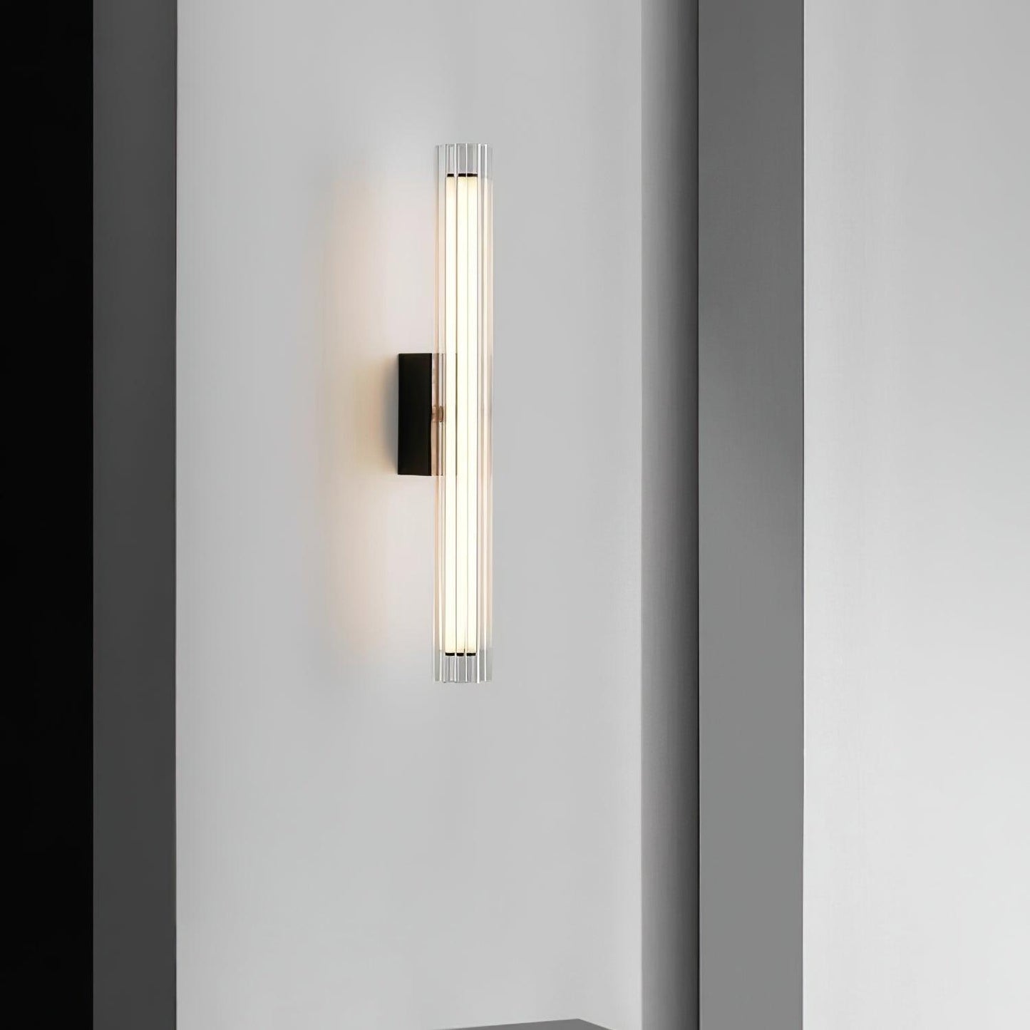 Applique Murale Moderne LED – Verre Texturé & Métal Noir
