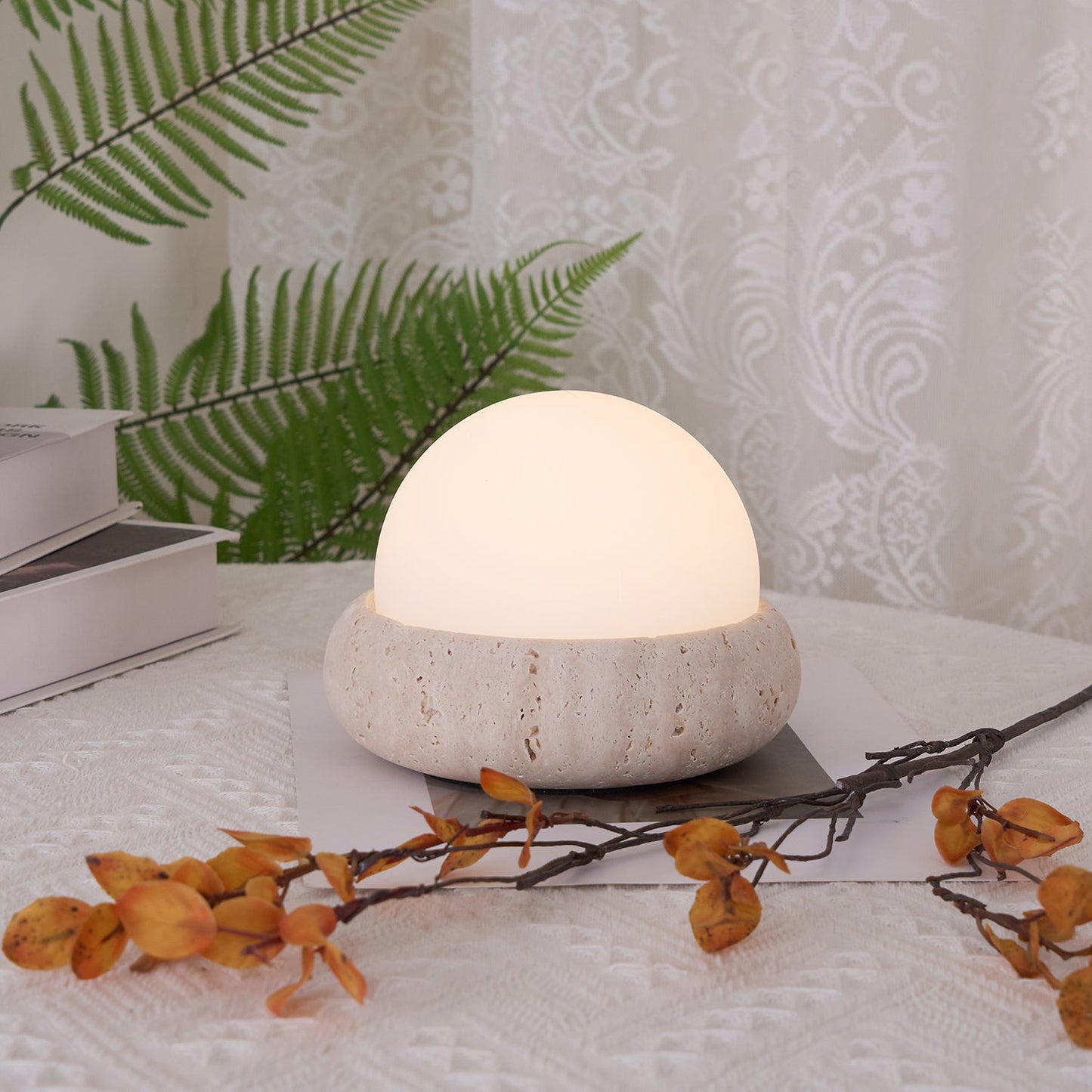 Lampe de Table LED Œuf Rechargeable sur Base en Pierre