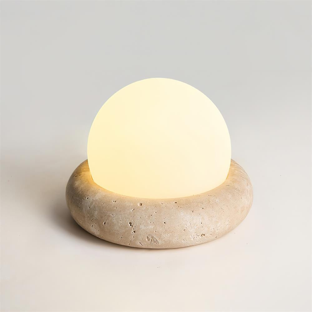 Lampe de Table LED Œuf Rechargeable sur Base en Pierre