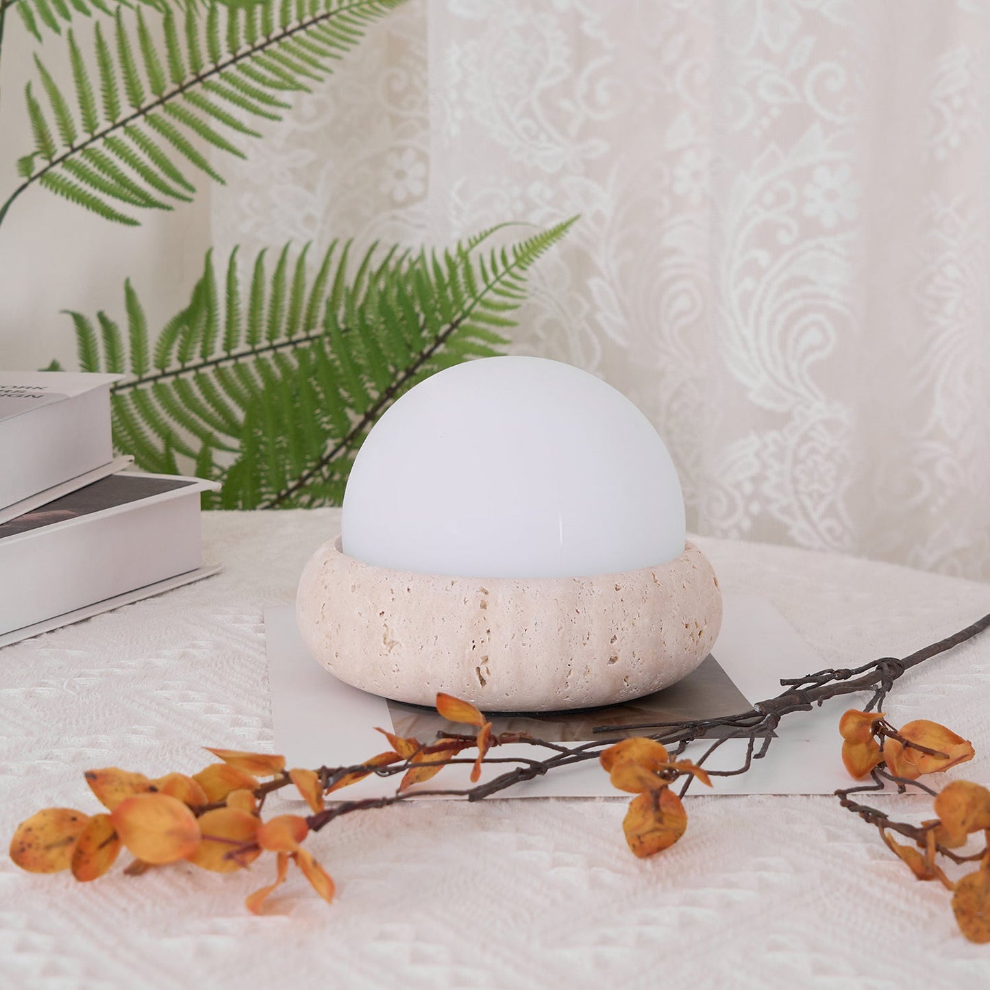 Lampe de Table LED Œuf Rechargeable sur Base en Pierre