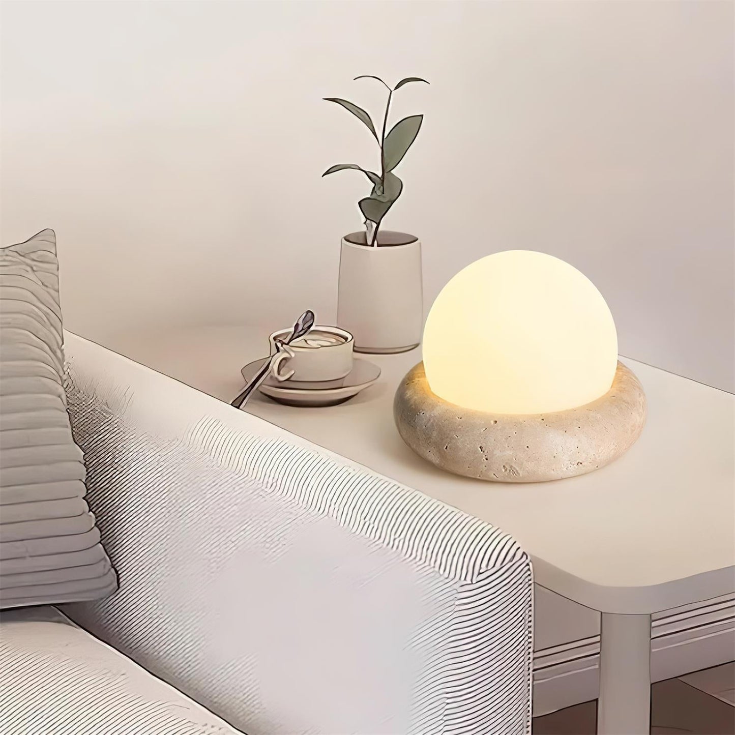 Lampe de Table LED Œuf Rechargeable sur Base en Pierre