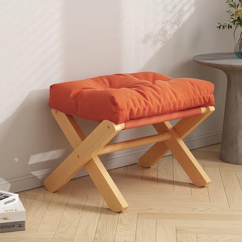 Tabouret Repose-Pieds Nordique Pliable, Bois & Coussin