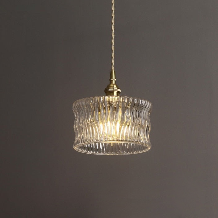 Modern Japanese Style – Suspension en Verre Texturé et Détails en Laiton