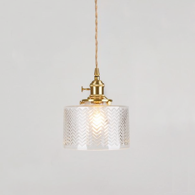 Modern Japanese Style – Suspension en Verre Texturé et Détails en Laiton