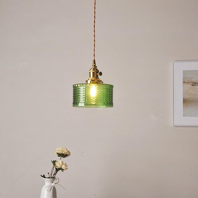 Modern Japanese Style – Suspension en Verre Texturé et Détails en Laiton