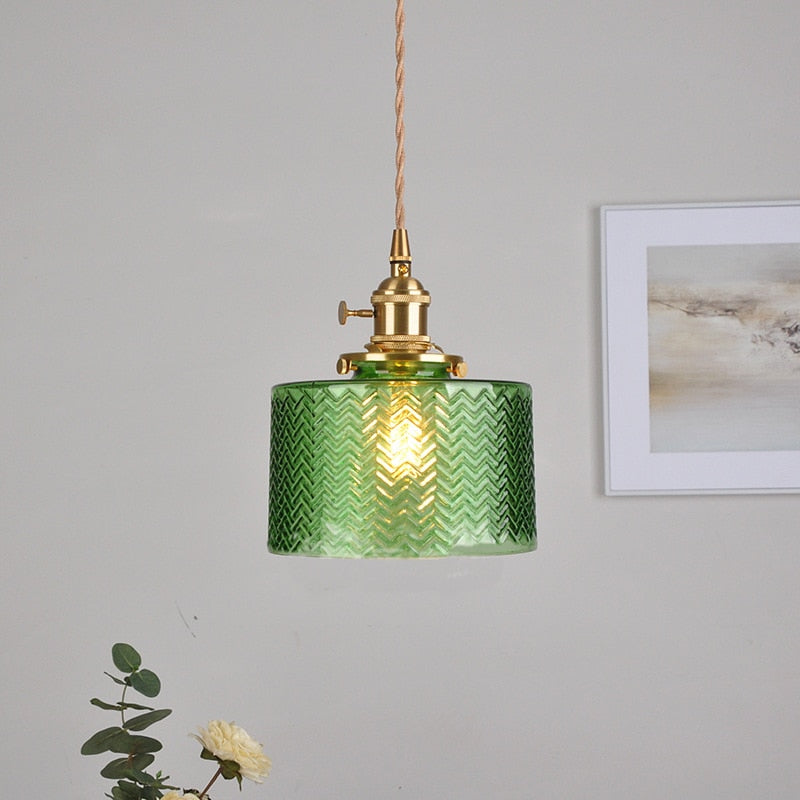Modern Japanese Style – Suspension en Verre Texturé et Détails en Laiton