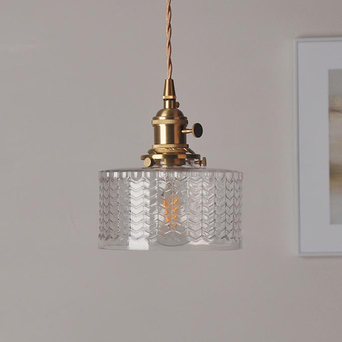 Modern Japanese Style – Suspension en Verre Texturé et Détails en Laiton