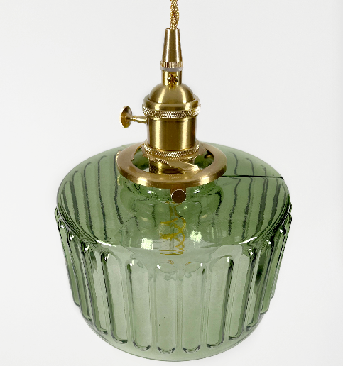 Modern Japanese Style – Suspension en Verre Texturé et Détails en Laiton