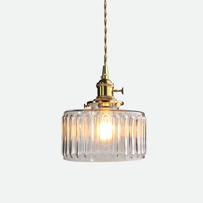 Modern Japanese Style – Suspension en Verre Texturé et Détails en Laiton