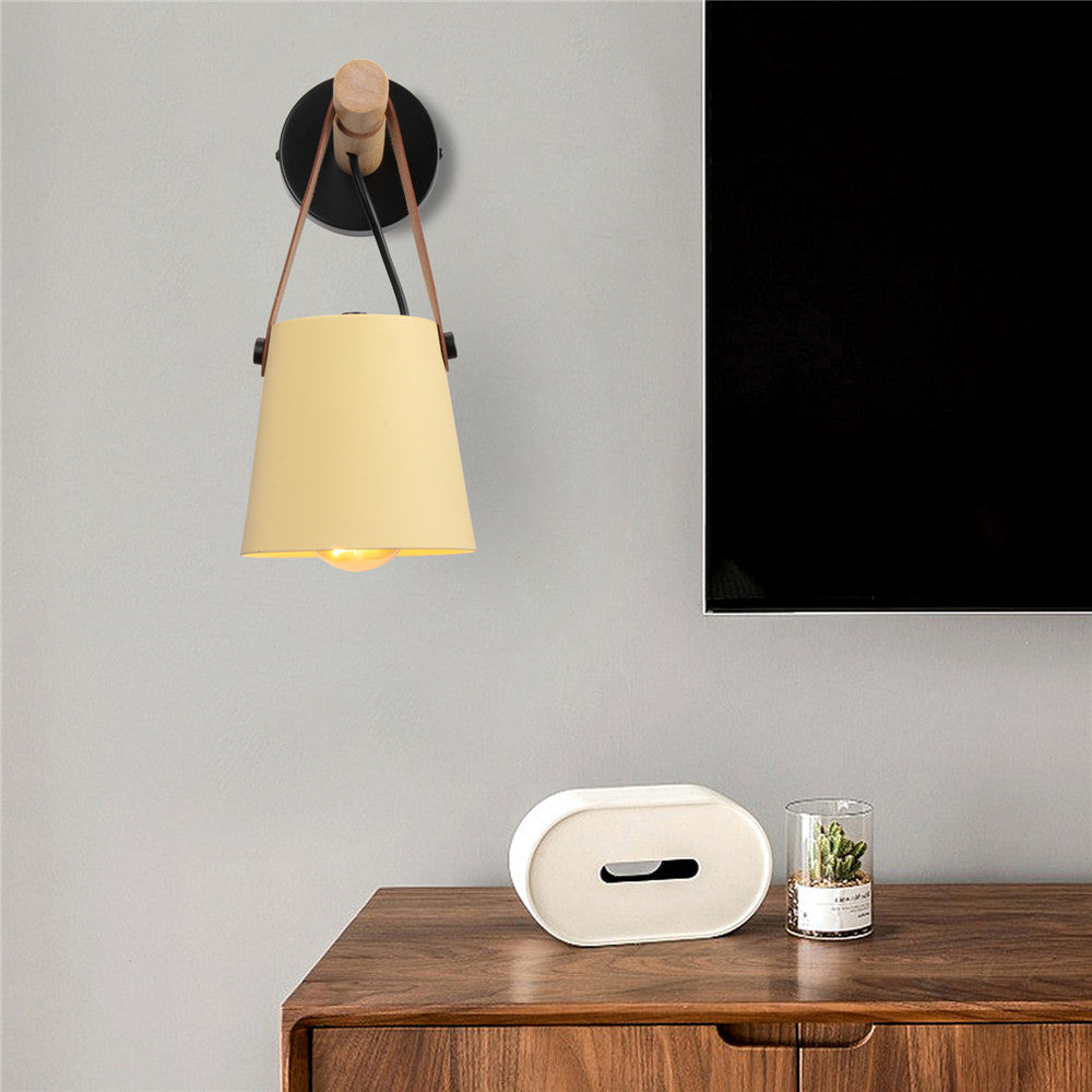 Bois et métal modernes – Applique murale en métal et bois avec sangle en cuir synthétique