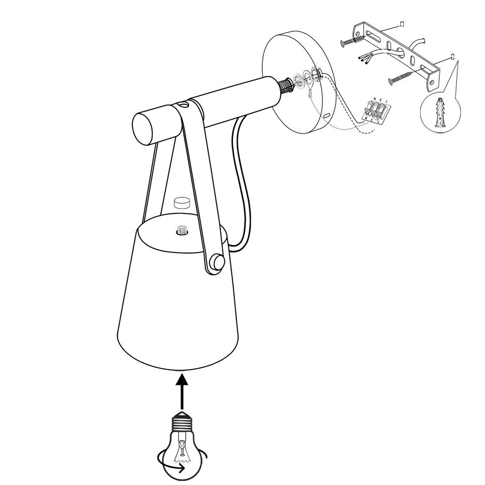 Bois et métal modernes – Applique murale en métal et bois avec sangle en cuir synthétique