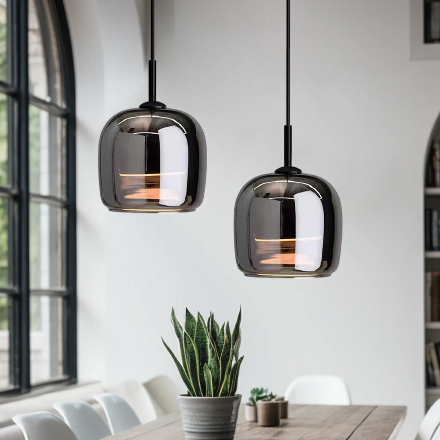 Suspension Nordique en Verre Noir | Design Élégant et Moderne