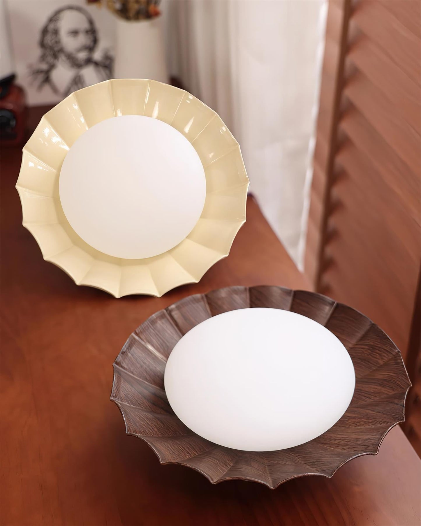 Plafonnier LED Nephele, 25cm, Blanc Chaud, Bois ou Beige