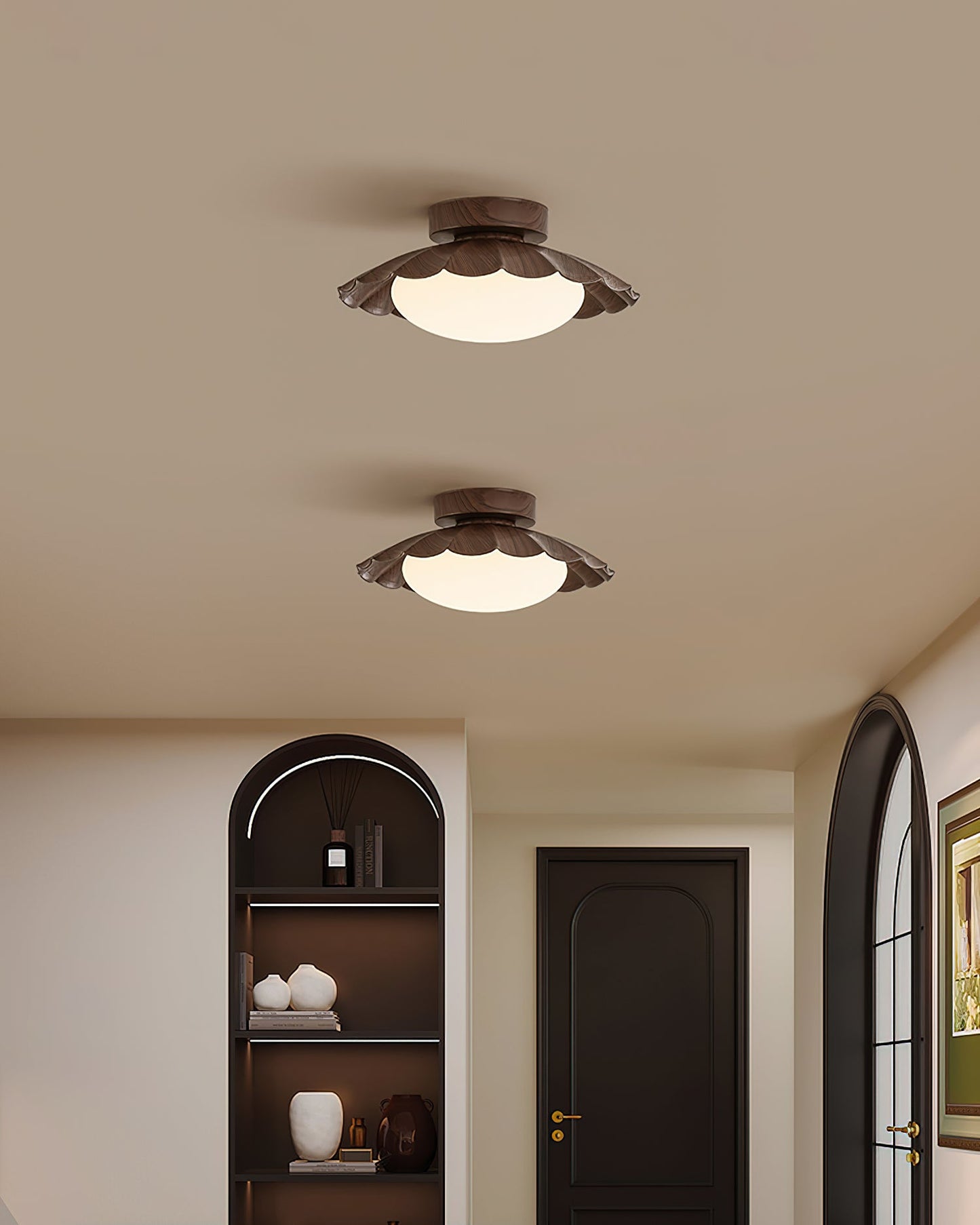 Plafonnier LED Nephele, 25cm, Blanc Chaud, Bois ou Beige