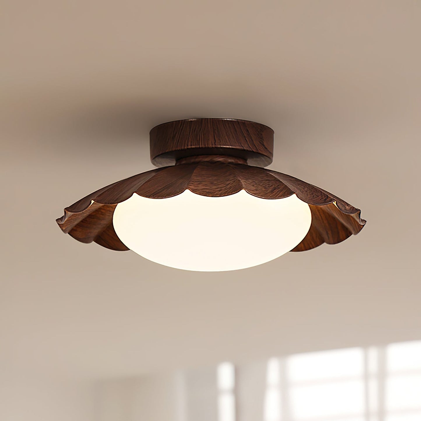 Plafonnier LED Nephele, 25cm, Blanc Chaud, Bois ou Beige