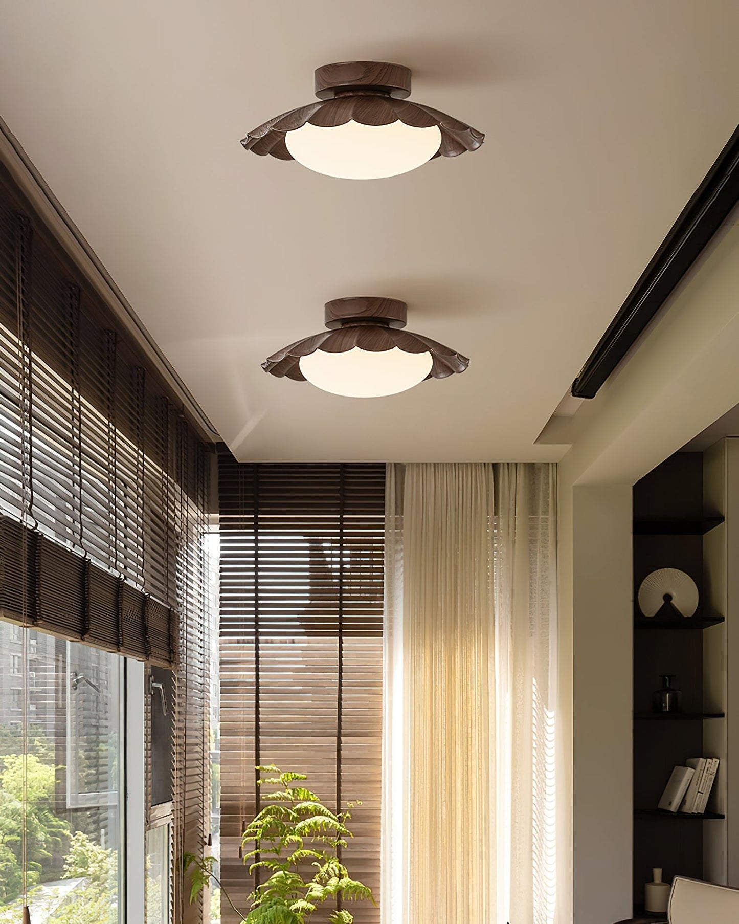 Plafonnier LED Nephele, 25cm, Blanc Chaud, Bois ou Beige