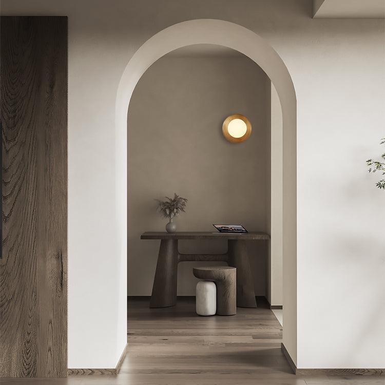 Applique Murale Ronde Laiton Verre Opale Moderne