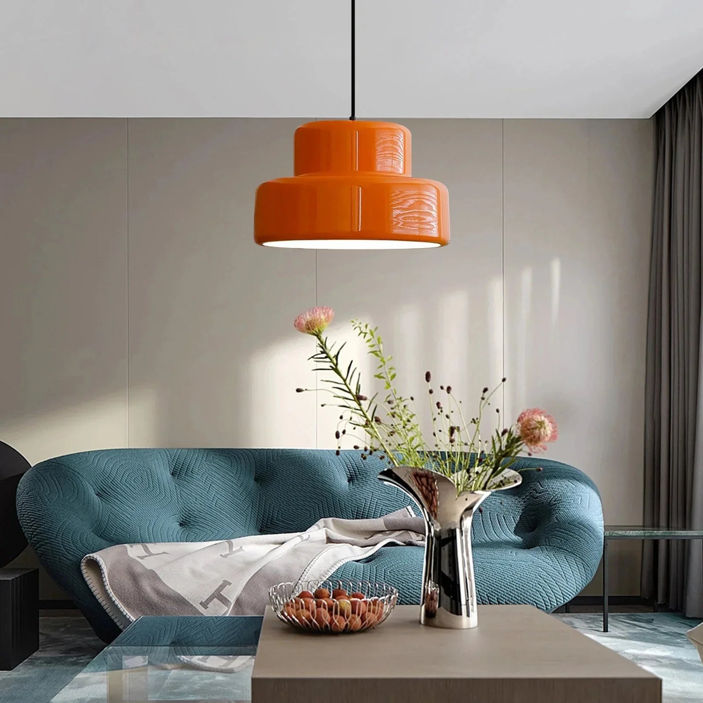 Suspension Orange Vintage Style Bauhaus en Fer 35 cm