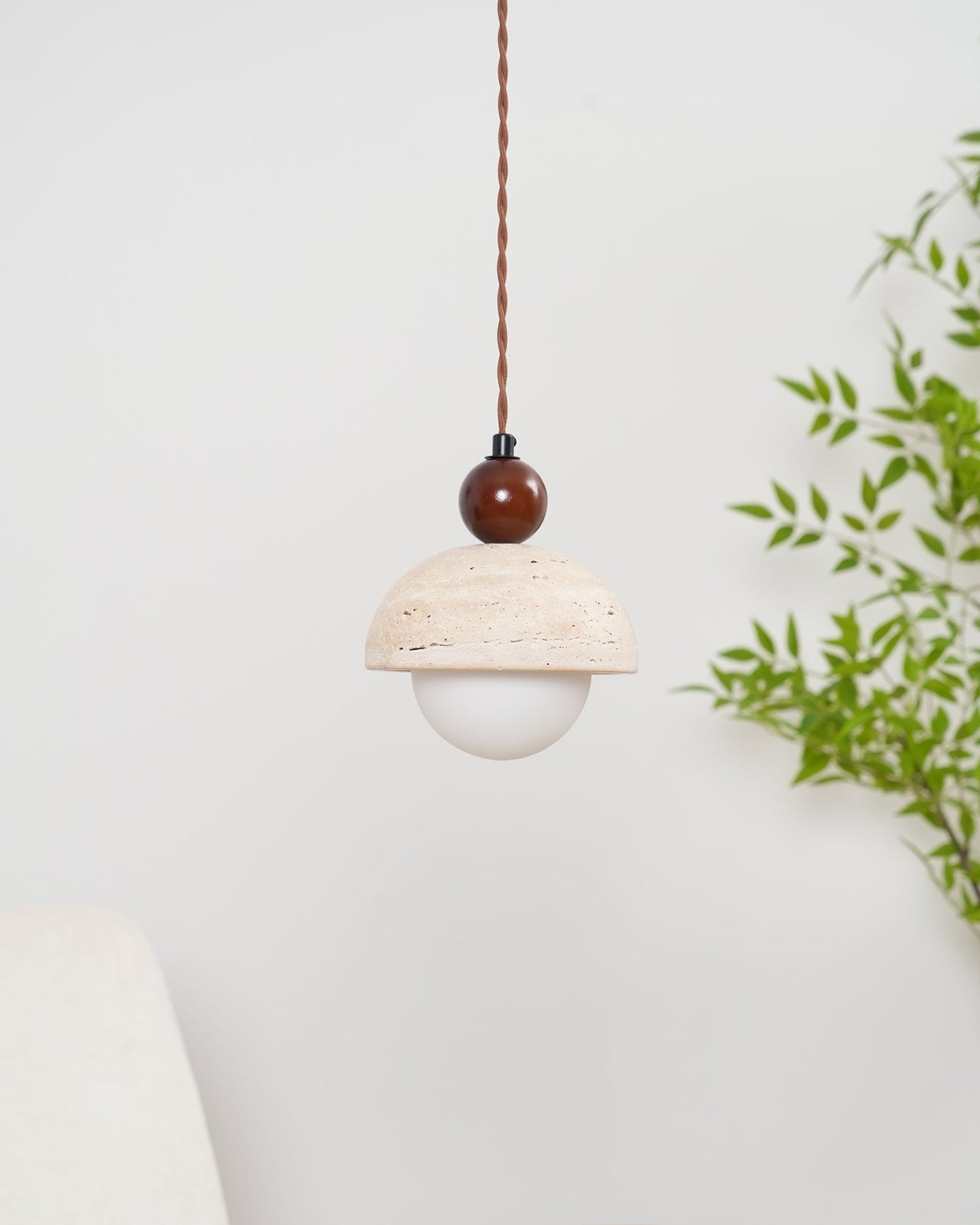Suspension Palermo, Travertin, Verre & Bois, 15cm