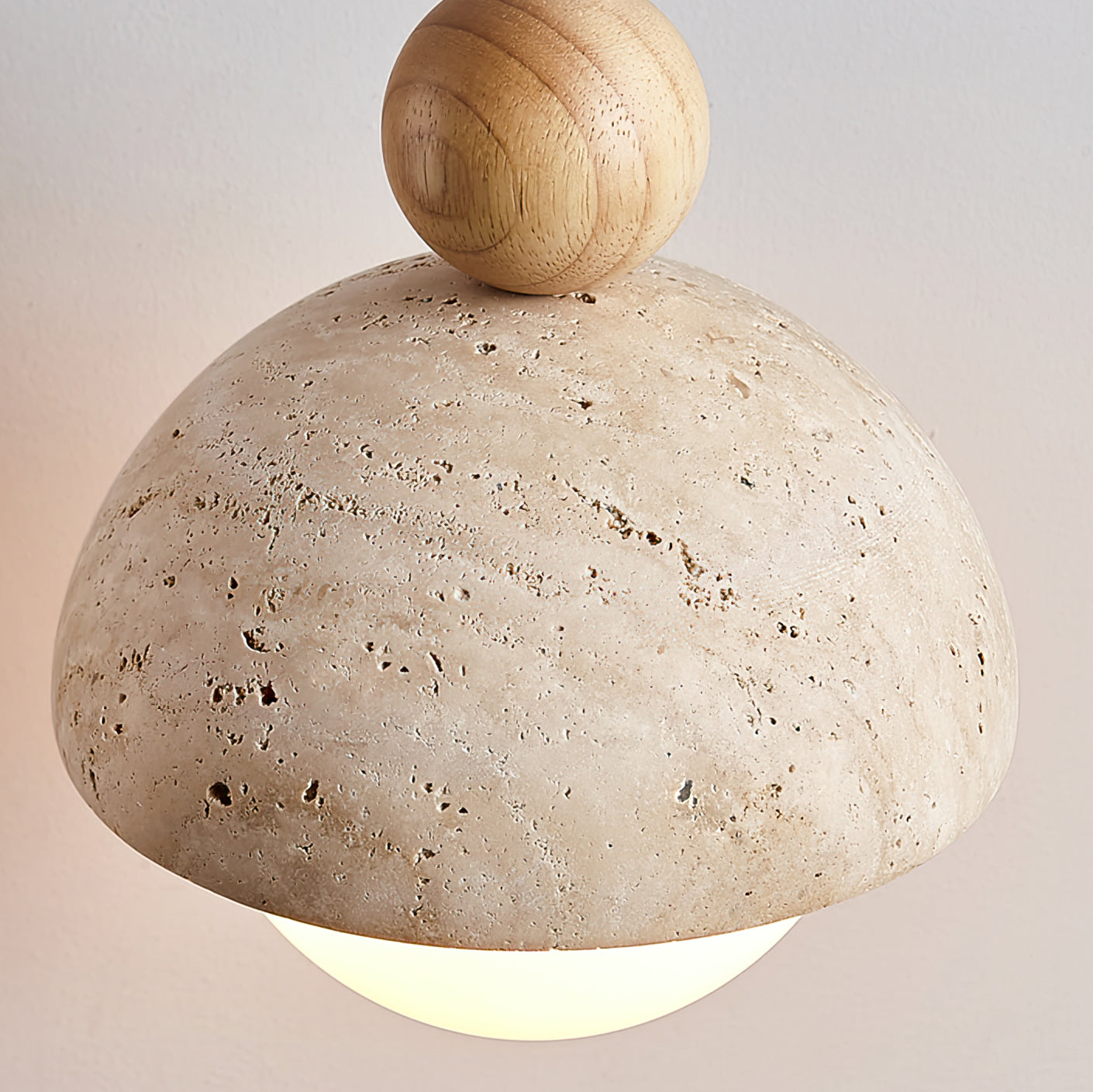 Suspension Palermo, Travertin, Verre & Bois, 15cm