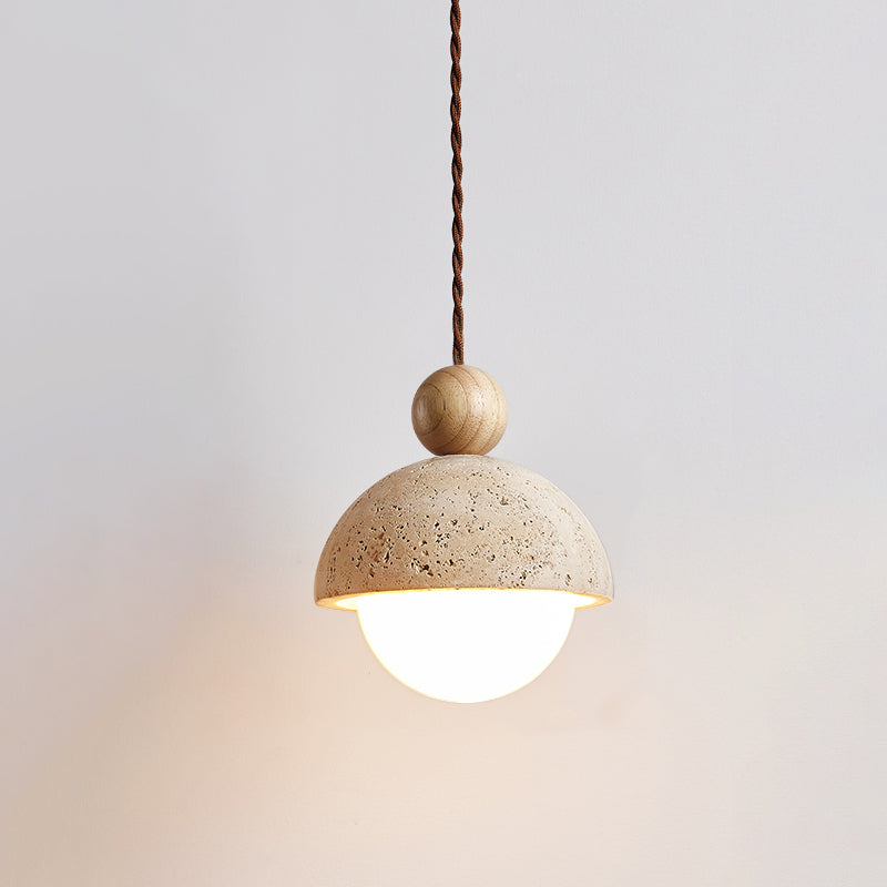Suspension Palermo, Travertin, Verre & Bois, 15cm