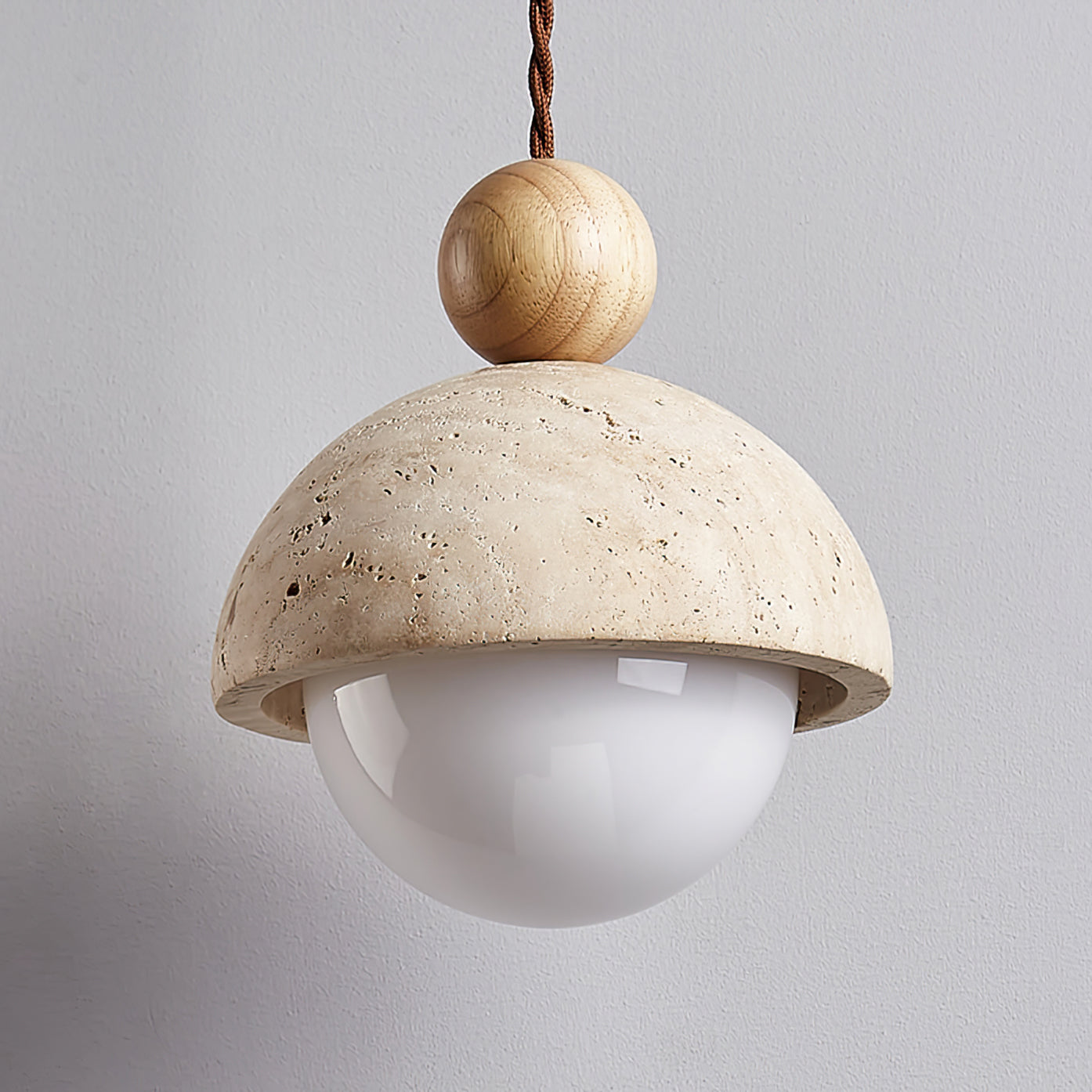 Suspension Palermo, Travertin, Verre & Bois, 15cm