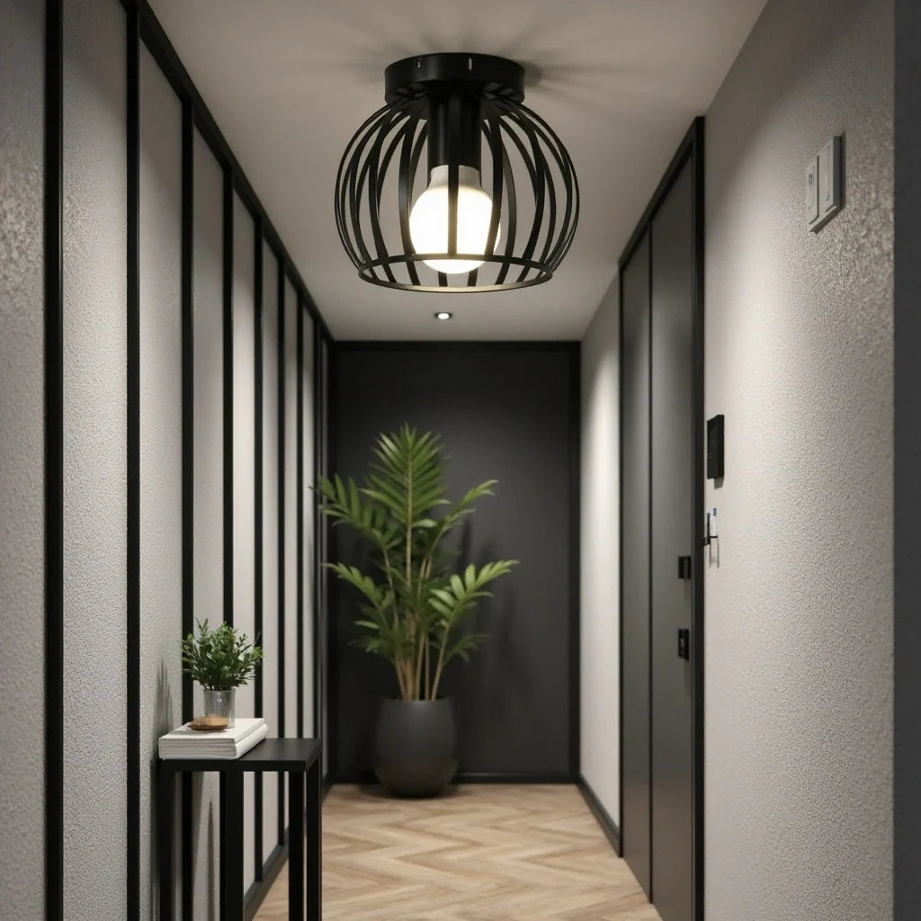 Plafonnier Industriel Noir Métal Design Ouvert