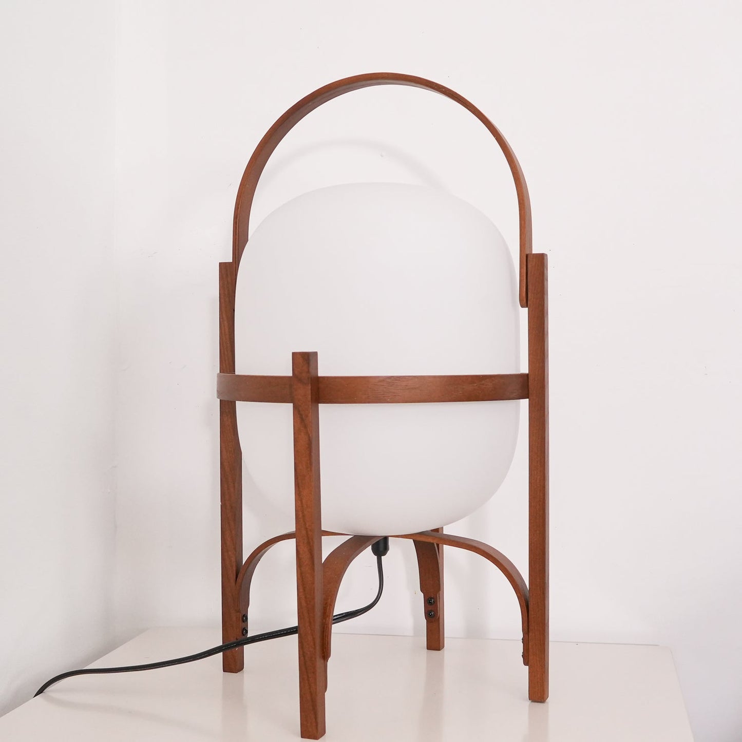 Lampe Nomade en Verre et Bois, Style Lanterne
