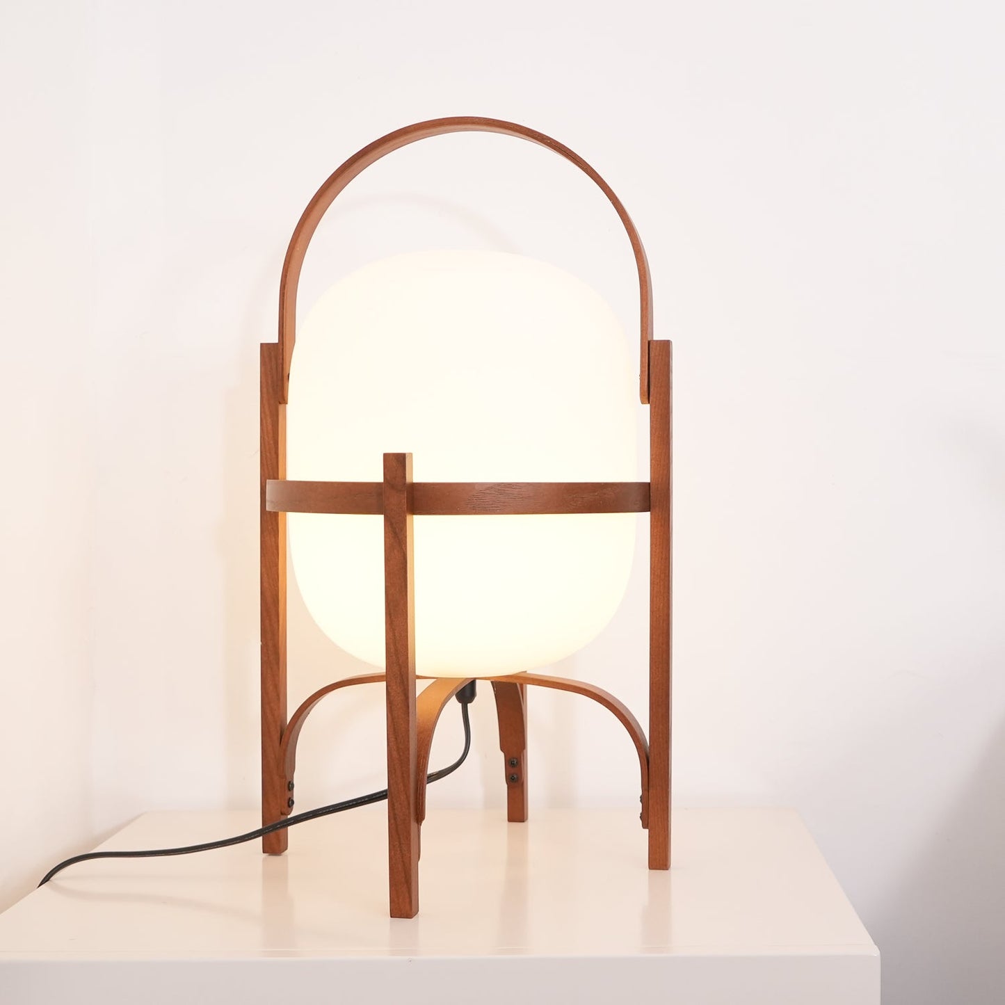 Lampe Nomade en Verre et Bois, Style Lanterne
