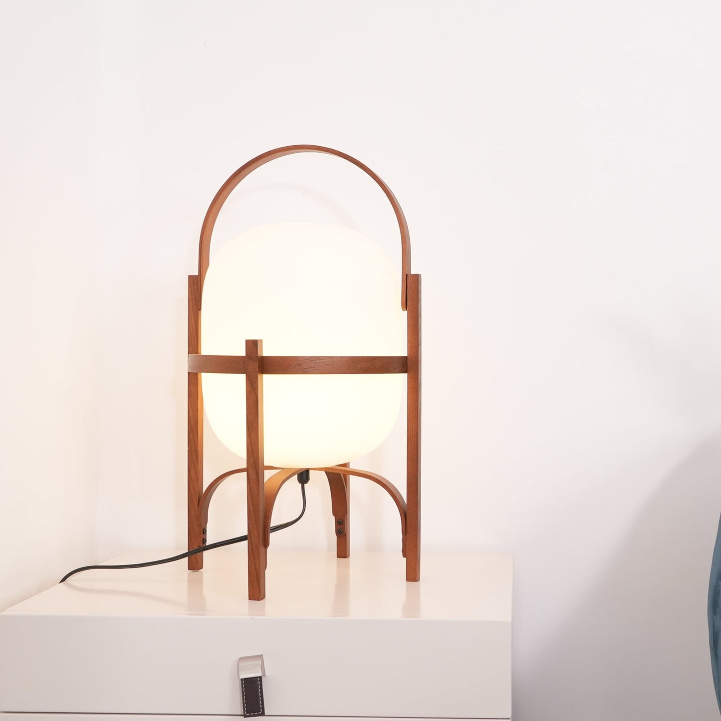 Lampe Nomade en Verre et Bois, Style Lanterne