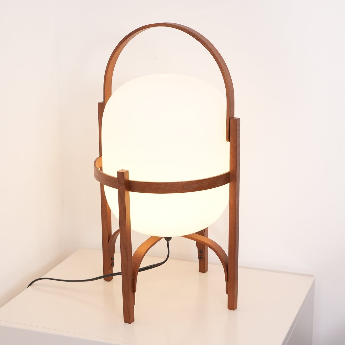 Lampe Nomade en Verre et Bois, Style Lanterne