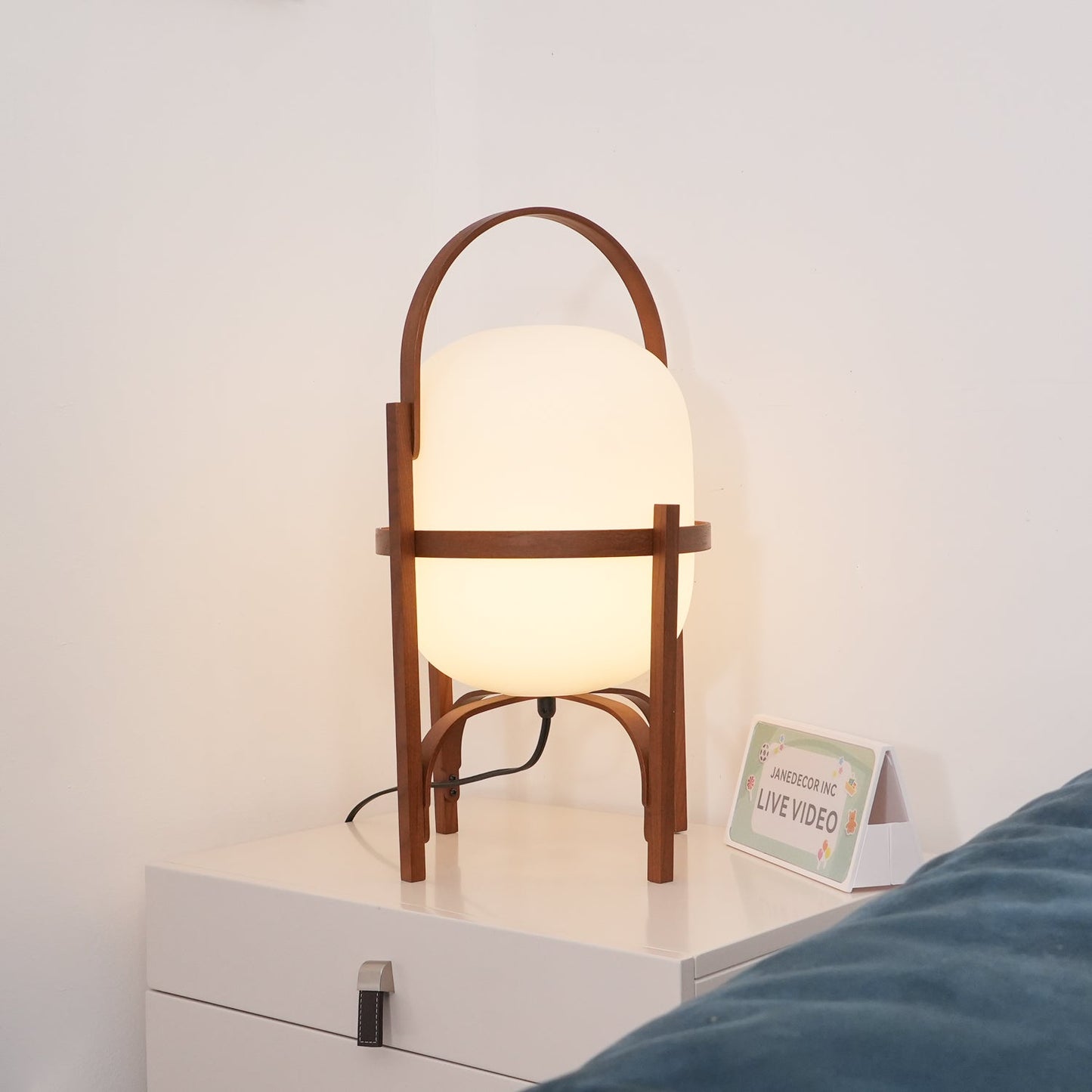Lampe Nomade en Verre et Bois, Style Lanterne