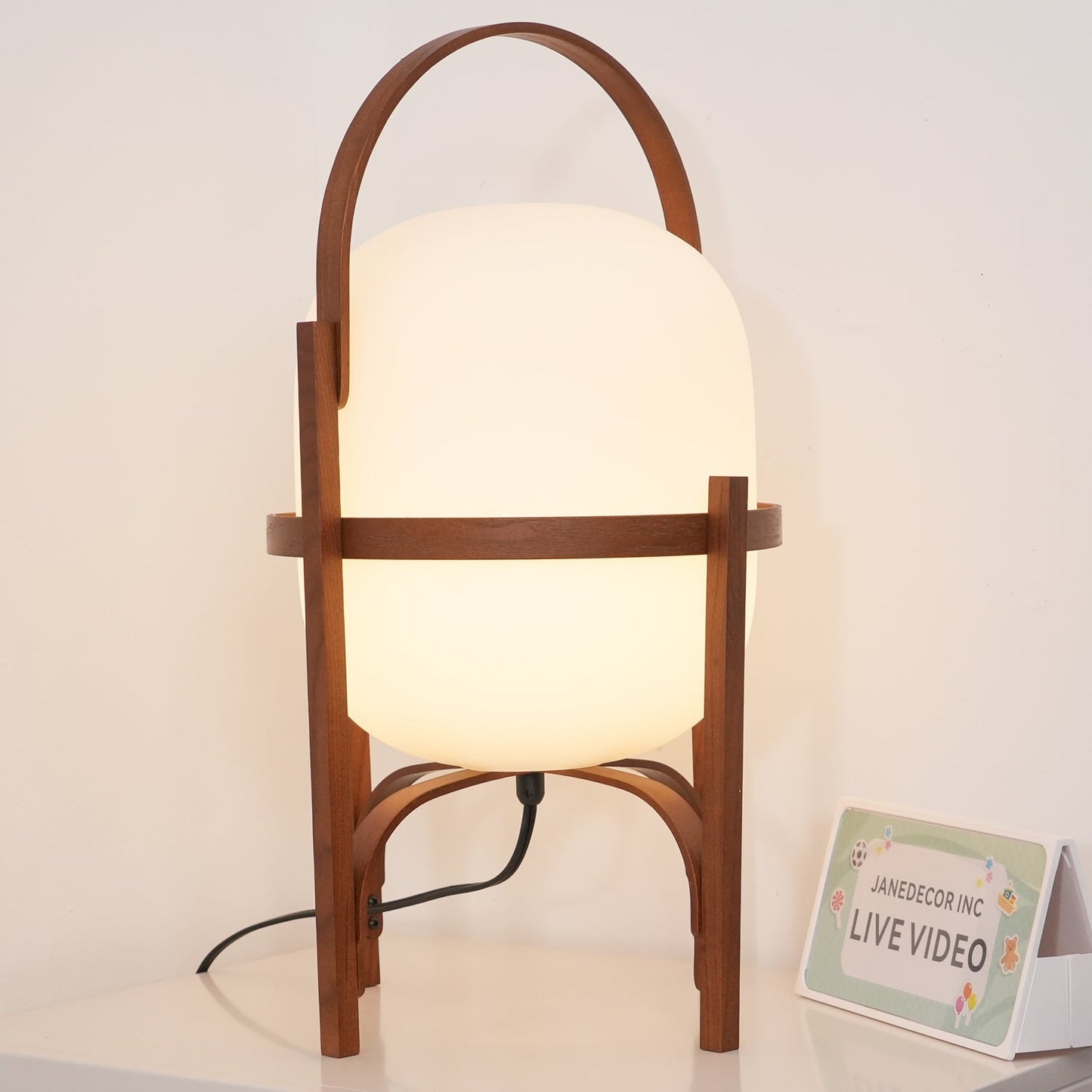 Lampe Nomade en Verre et Bois, Style Lanterne