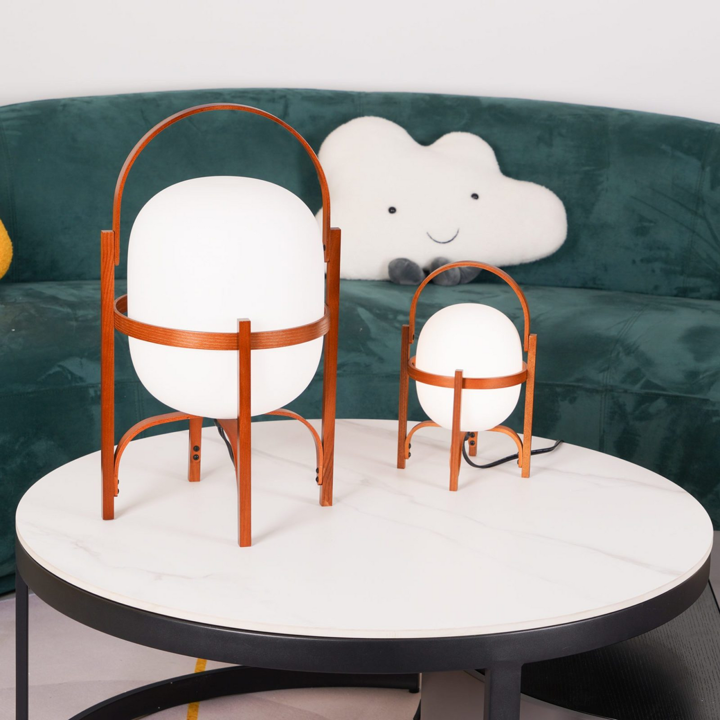 Lampe Nomade en Verre et Bois, Style Lanterne
