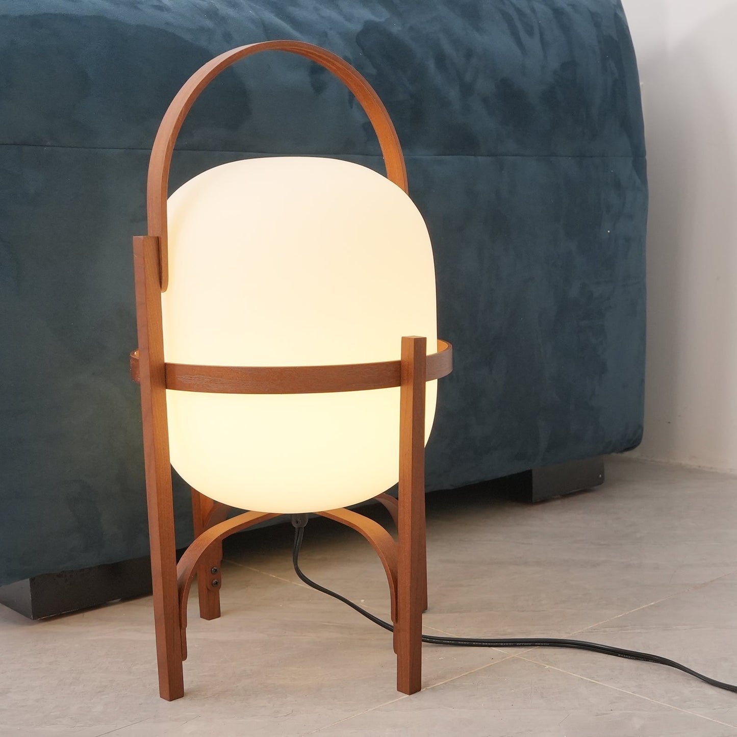 Lampe Nomade en Verre et Bois, Style Lanterne