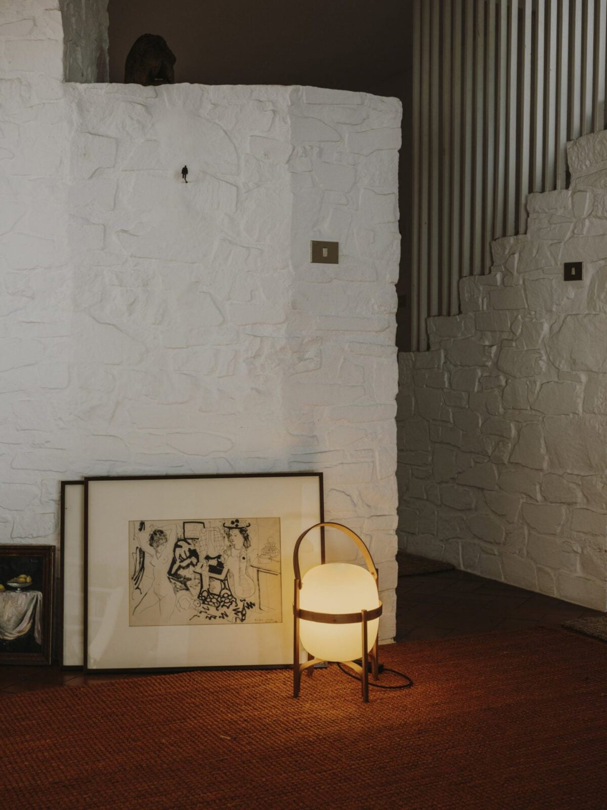 Lampe Nomade en Verre et Bois, Style Lanterne