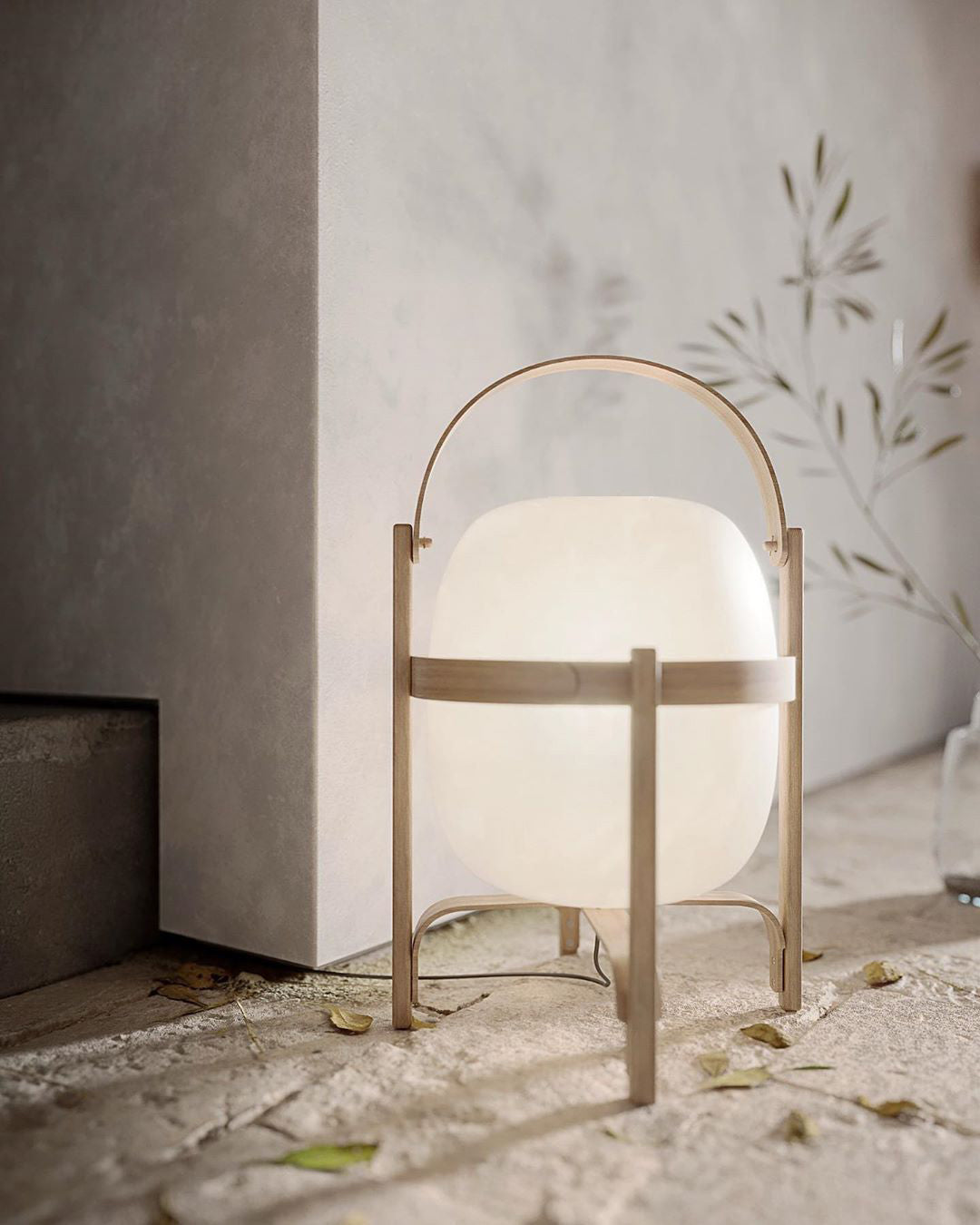 Lampe Nomade en Verre et Bois, Style Lanterne