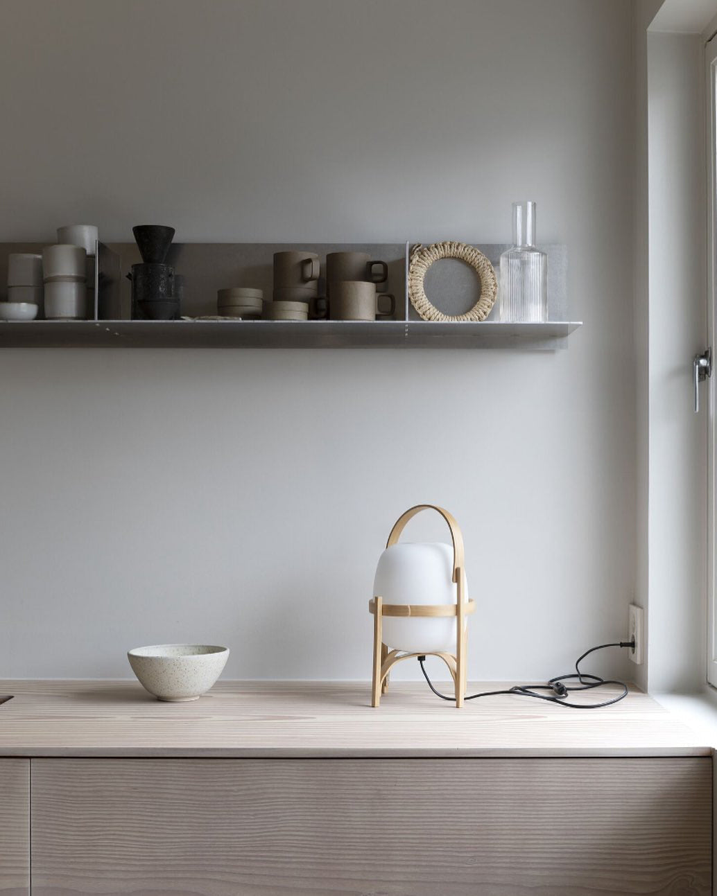 Lampe Nomade en Verre et Bois, Style Lanterne