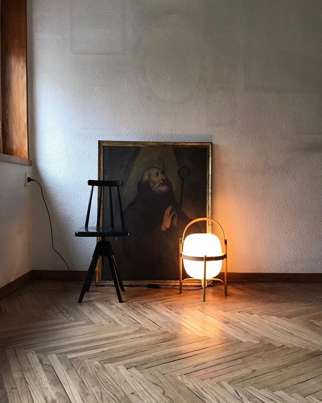 Lampe Nomade en Verre et Bois, Style Lanterne