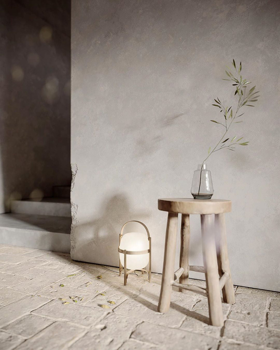 Lampe Nomade en Verre et Bois, Style Lanterne