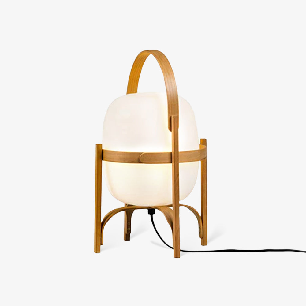 Lampe Nomade en Verre et Bois, Style Lanterne