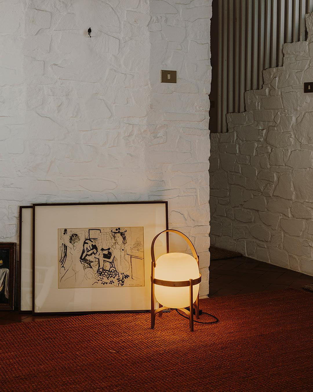 Lampe Nomade en Verre et Bois, Style Lanterne