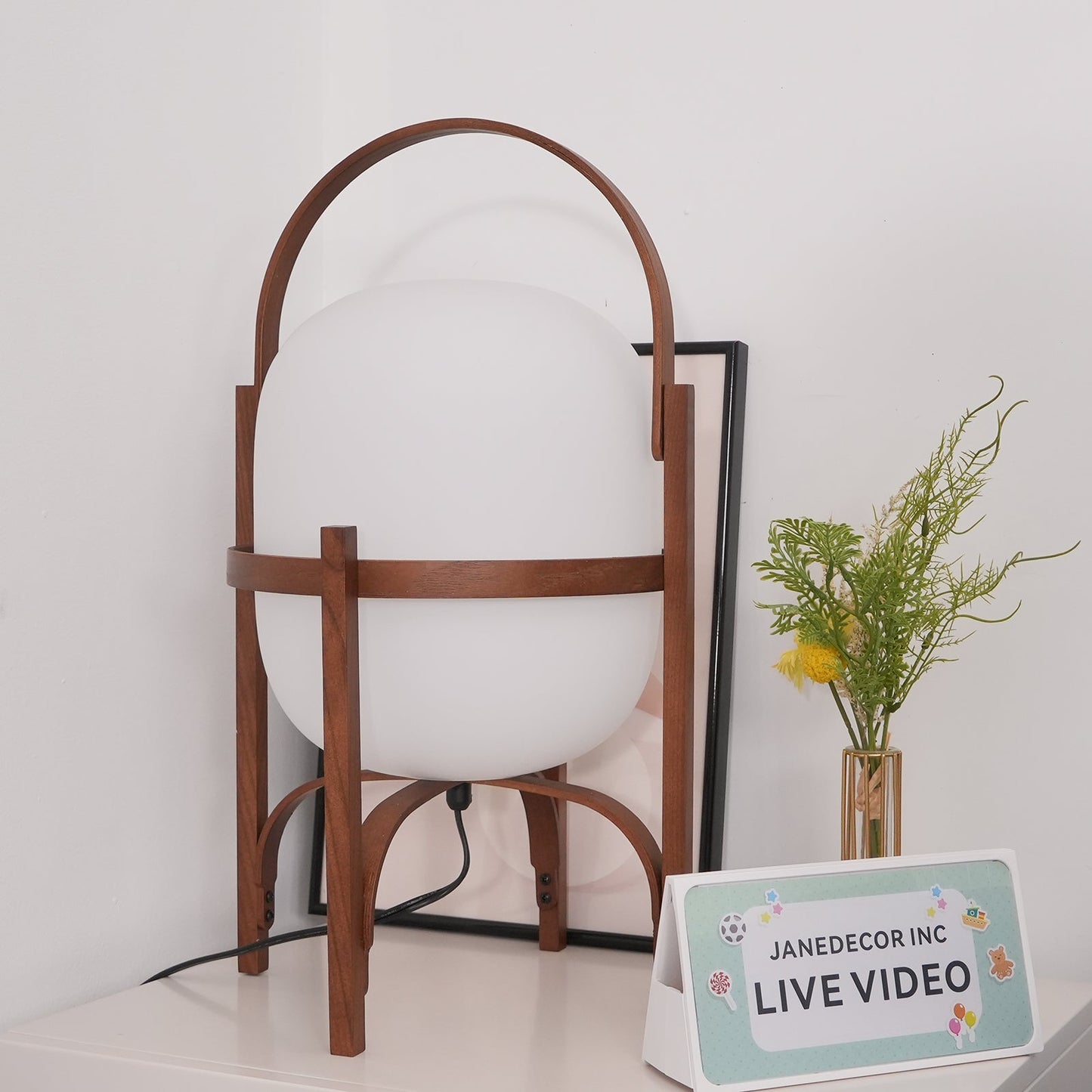 Lampe Nomade en Verre et Bois, Style Lanterne